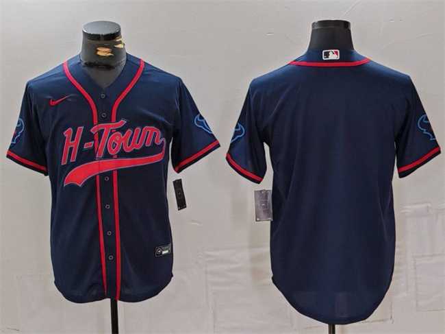 Mens Houston Texans Blank Navy With Patch Cool Base Stitched Baseball Jersey